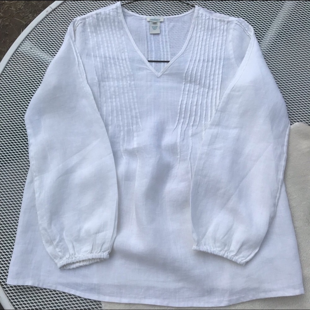 Sundance 100% Linen long sleeve pin tucked shirt